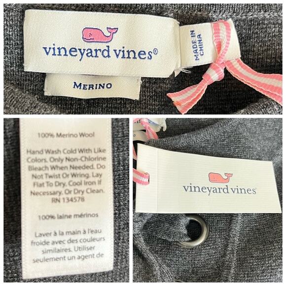 Vineyard Vines NEW Sweater Dress Merino Wool Tie Neck Gray Women’s Size Small - Picture 10 of 11